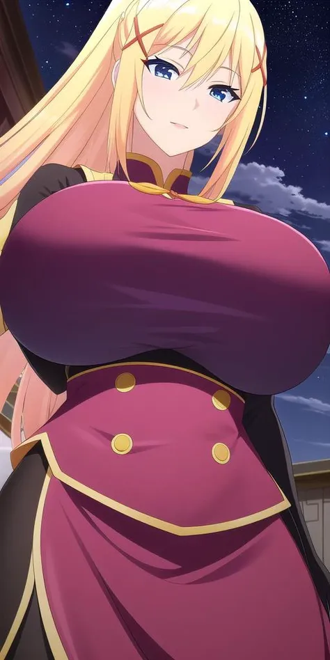 <lora:LalatinaV1:0.7> lalatinadustinessford, huge_breasts, standing, solo, china_dress, starry_sky,, masterpiece, best quality, detailed face, detailed eyes, highres,