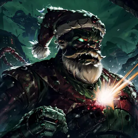 <lora:aioverlord:1> robotic santa, evil, green, aioverlord,