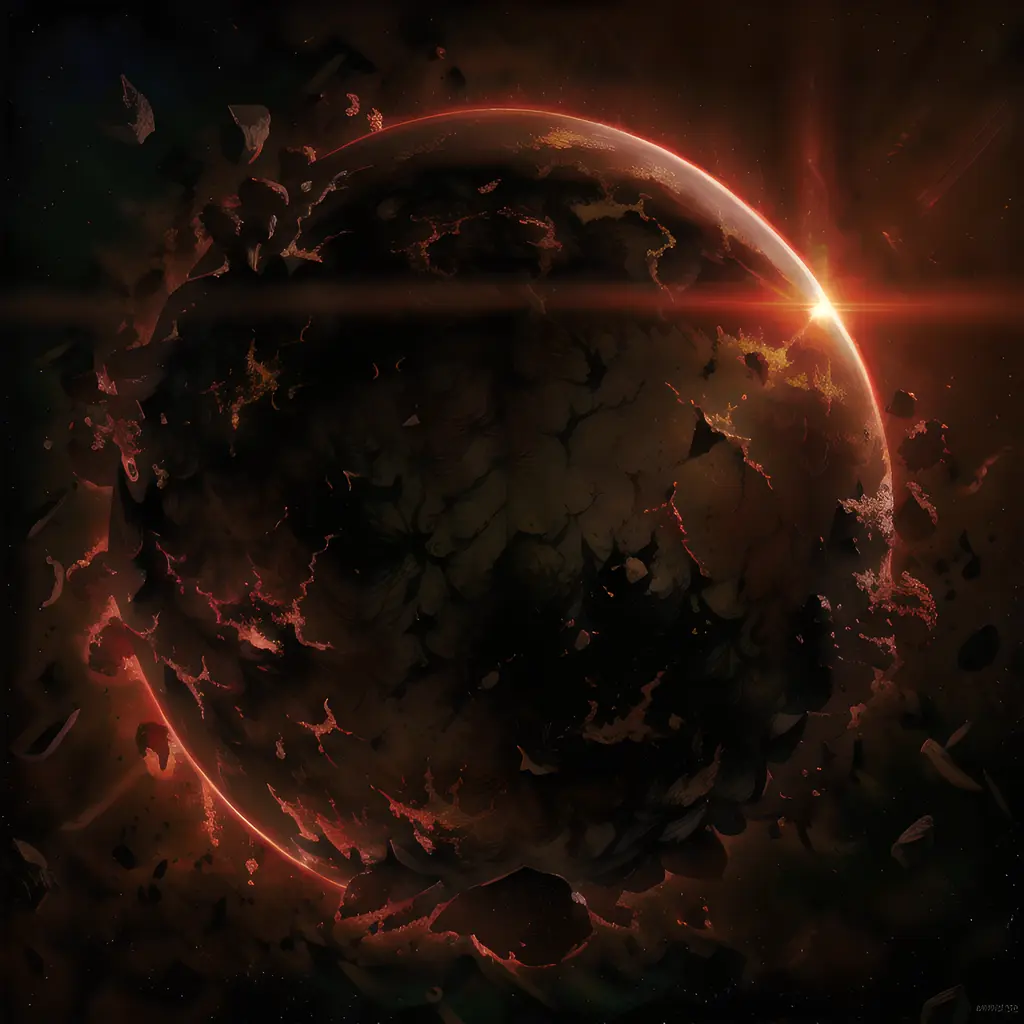 planet, ruined, dark side, glare of light, red sky, <lora:planet_LoRa_v1:.8>, sharp colors, extremely detailed 8k wallpaper