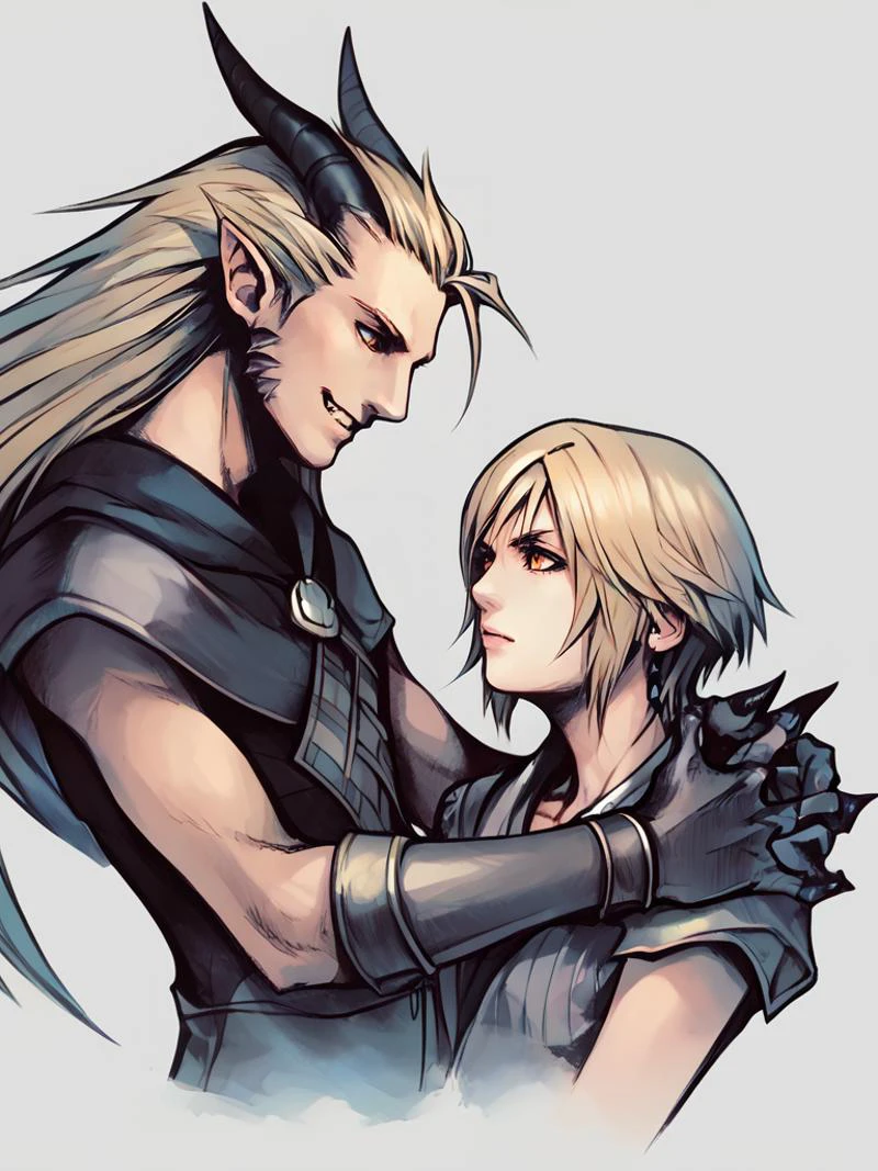 score_9, score_8_up,score_7_up,1boy,1girl, <lora:Nomura_Tetsuya_Style:1> dragon arms,