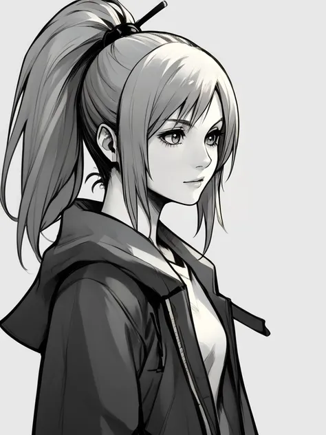 score_9, score_8_up,score_7_up, 1girl,<lora:Nomura_Tetsuya_Style:1>Nomura Style, portrait, view from side,monochrome, ponytail,