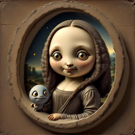 cute (mona lisa by Leonardo da Vinci:1.35) at the louvre paris as a (moonster:1.2),in (moonster:1.05) style,