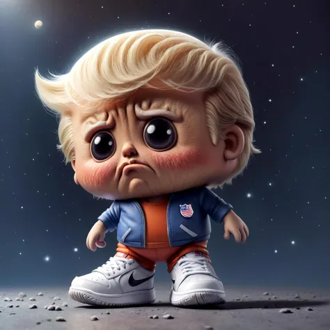 a cute donald trump, wearing nike sneaker,(moonster:1.05),