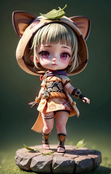1girl, hood, tail, glove,GREY HAIR, BANGS, SHORT HAIR, Purple eyes
[[[RACCOON EARS]]], LEAF ON HEAD,FINGERLESS GLOVES, JAPANESE CLOTHES, RACCOON TAIL, TOELESS FOOTWEAR,ANIMAL HOOD,( BLACK GLOVES:1.5)
solo,looking at viewer,(full body:1.2),(chibi),sideways,Lean forward,finger to mouth,(5 fingers, detailed hand:1.5)
(simple background),Standing on a round stone platform,Olive green background,(Solid background)
Soft light and shadow,[Backlight],
{{masterpiece}}, {best quality}, {highres},8k wallpaper
(beautiful detailed face)
<lora:add_detail:1.5>, <lora:blindbox_v1_mix:1>, <lora:sayu:1>