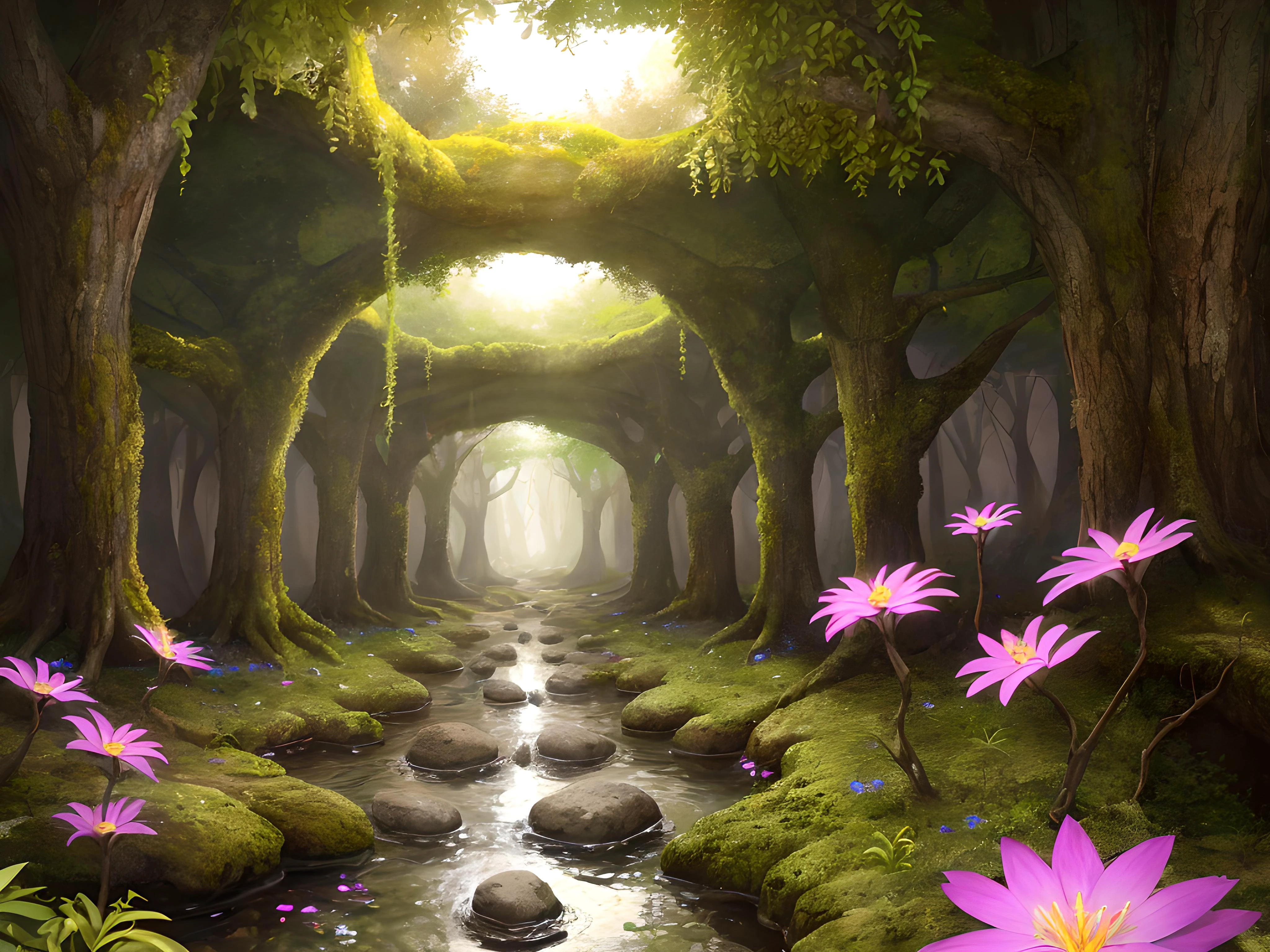 Portal embedded in the ground or rock leading to an underground world filled with riches, crystals, and magical creatures, materials of stone, wood, or metals inlaid with gems and crystals, glowing runes or magical symbols surrounding the portal, roots, moss, flowers, and plants growing around the portal creating an ancient impression, textures of rock, stones, and earth covered with moss and vines, small underground lakes into the underground world, crystals glowing from within creating a magical illumination
<lora:Angelarium:1.1>