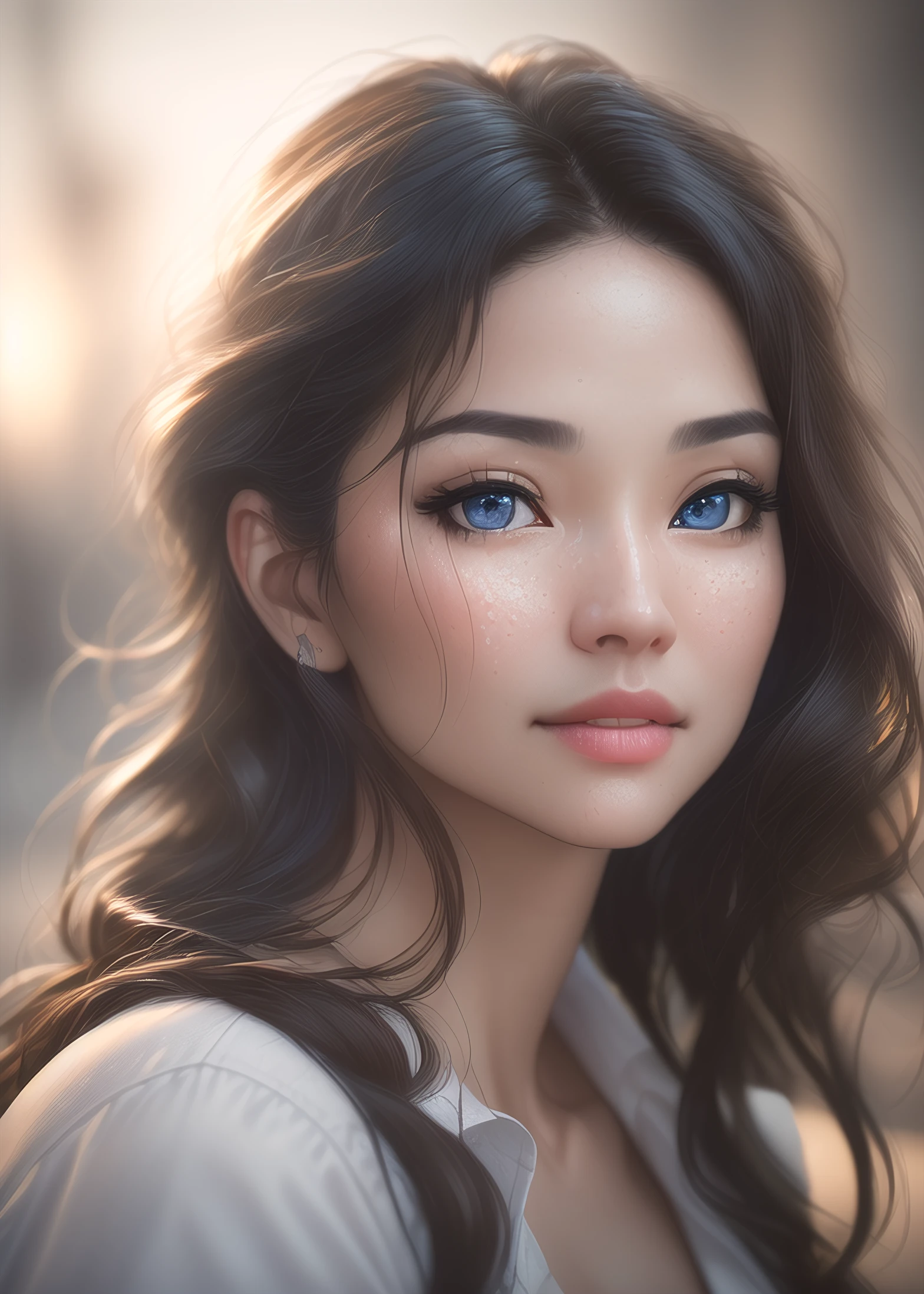 (Award Winning Photo:1.3) Taken with (Dslr Camera:1.3), (masterpiece,Ultra-detailed, Aperture = f/11, ISO = 100, Shutter_Speed = 1/125,HDR:1.6), (photorealistic:1.8), (young adult,portrait, headshot, a gorgoeus woman with realistic blue eyes, long wavy black hair and plump lips),(African-American, brown skin:1.4), (photorealistic face, photorealistic eyes), (highres, absurdres,4k, 8k, 16k, depth of field),(by Photographer Leng Jun:1.3)