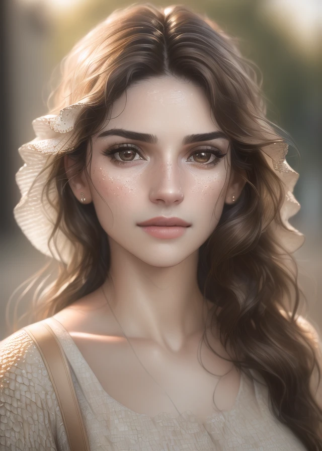 (Award Winning Photo:1.3) Taken with (Dslr Camera:1.3), (masterpiece,Ultra-detailed, Aperture = f/11, ISO = 100, Shutter_Speed = 1/125,HDR:1.6), (photorealistic:1.8), (young adult,portrait, headshot, a gorgoeus woman with realistic brown eyes, long wavy black hair and plump lips),(Mexican, brown skin, textured skin:1.6), (photorealistic face, photorealistic eyes;1.25), (highres, absurdres,4k, 8k, 16k, depth of field),(by Photographer Leng Jun:1.3)