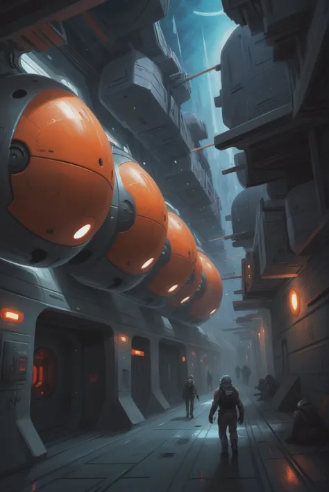 scifi digital painting, Emergency Escape Pods \(room\) in a amazing,mysterious fantasy city beyond the end of reality<lora:EnvyStarlightScifiDigitalPainting01:1>