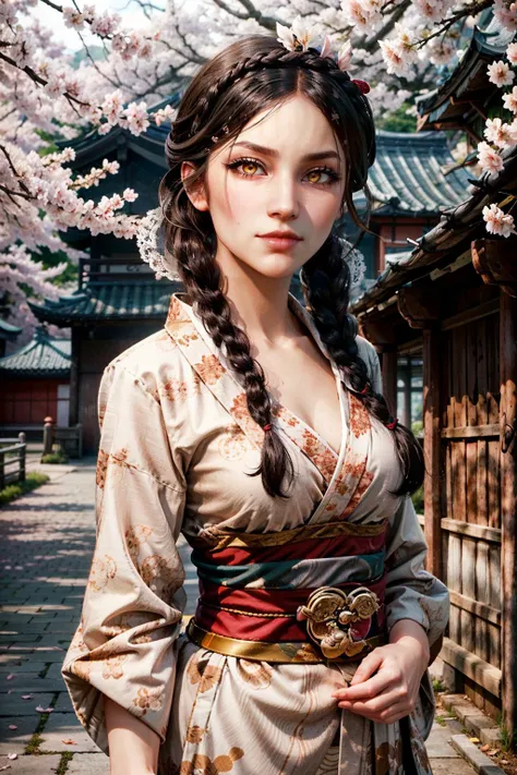 (masterpiece, highres) <lora:add_detail:0.5>, <lora:epi_noiseoffset2:1>, <lora:PhilippaW:0.8>
PhilippaW, 1girl, solo, twin braids, long hair, yellow eyes, yukata, japan, cherry blossoms