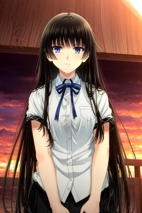 furukawa ayame, looking at viewer, outdoors, (sunset:1.2), masterpiece, best quality, light particles, sunbeam, sky, from below
<lora:furukawa_ayame_lora:1> <lora:ufotable_lycoris_v4:0.8> ufotable style