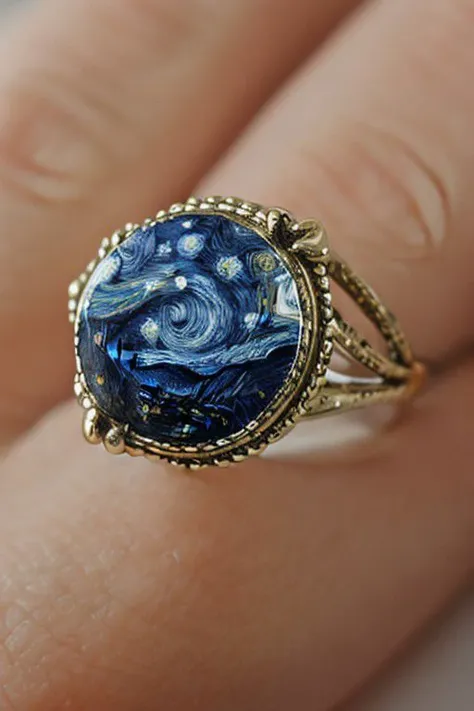 starry night Glass Ring