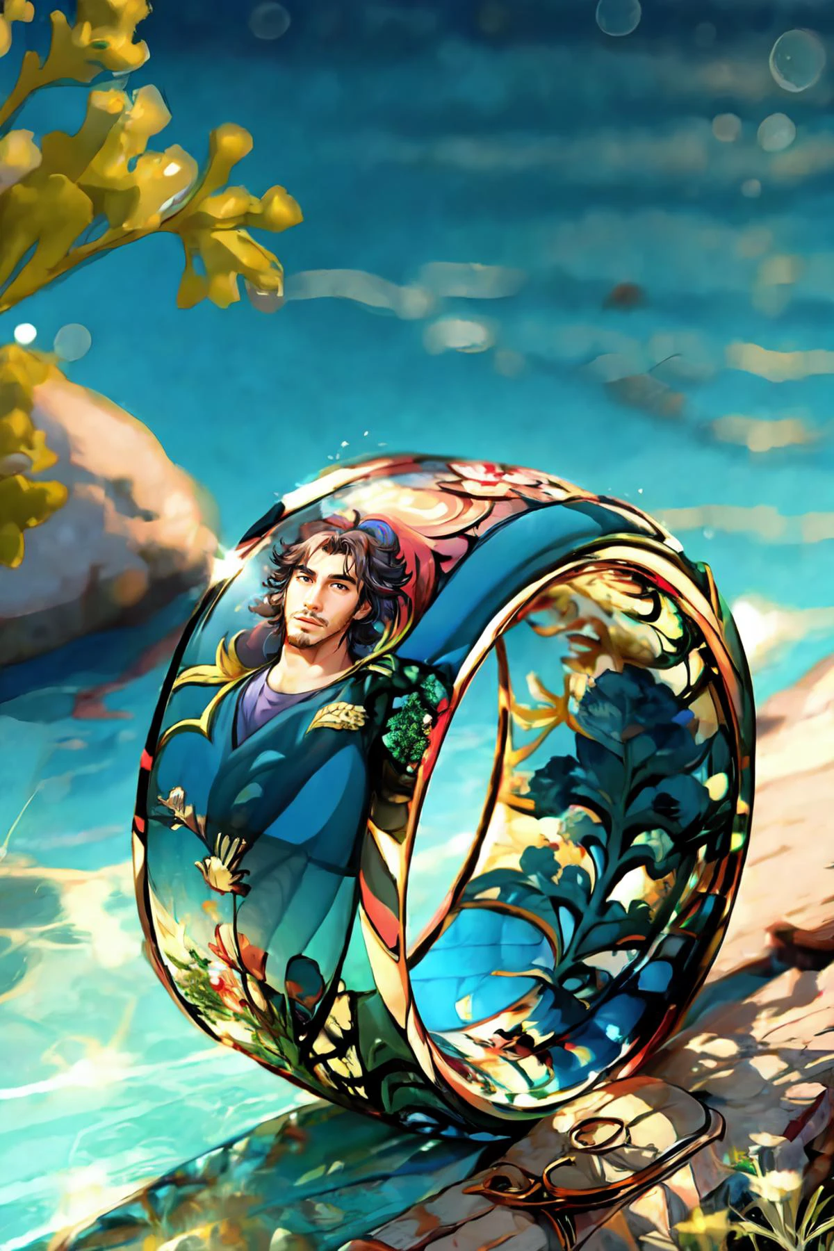 <lora:GlassRingSora:.85>, (Glass Ring), male, bara, mature, facial hair
