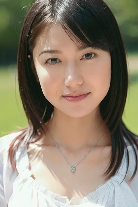 masterpiece,beautiful,extremely detailed,(ultra high res),(8k UHD best quality), (realistic, photo-realistic:1.4), depth_of,field, blurry_background, photo_inset, high-definition,reference_inset,photo_background,brown_eyes,photorealistic,looking_at_viewer,1girl,smile,shiny skin,detailed skin,(((Dramatic lighting))),(((White blouse))),(((Enchanting meadow with wildflowers))),(((full body))),momo <lora:momo takai:1>