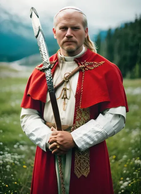 analog style, modelshoot style, A stunning intricate full color portrait of (35 years old jp2v1:1) as (viking warrior), (barbarian), epic character composition, by ilya kuvshinov, alessio albi, nina masic, sharp focus, natural lighting, subsurface scattering, f2, 35mm, film grain, <lora:janPaweIIExPopeJohn_jp2v1:1.3>