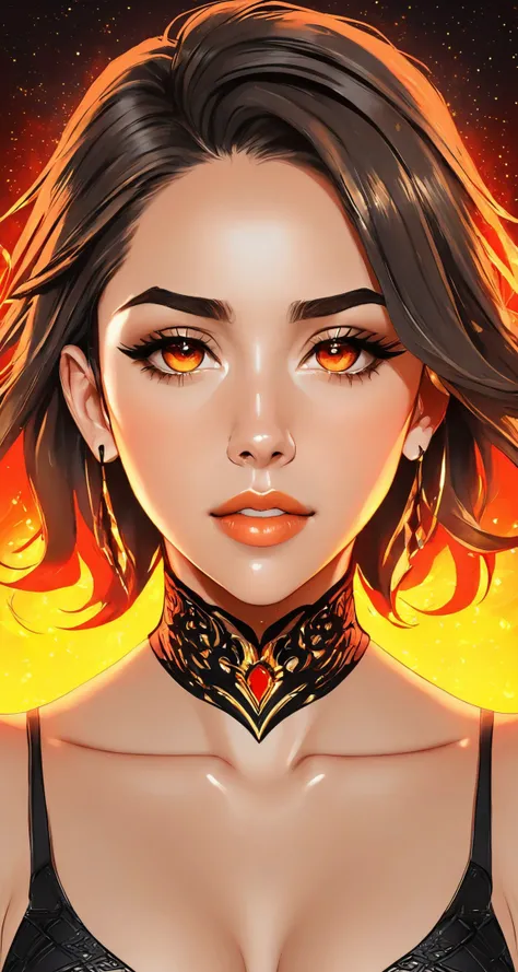 samdoesart style illustration , ([Jennifer Lopez|riley reid|billie eilish]:0.9) middle shot,
3d,glowing,
, symmetrical face, small breasts, fit, fiery,
true to the beloved anime style, resulting globally loved, by Warwick Goble, sayako from persona 4,
, masterpiece, detailed,