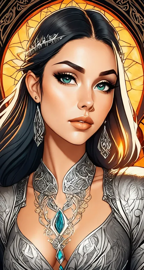 booba style illustration , ([Adriana Lima|marina visconti|hayley williams]:0.9) standing,
glowing,glowing,
beautiful young woman, symmetrical face, , fit, minimalist,
8K quality and attention to detail will create a masterpiece, imagine her simple Hobbit attire, by Kelly Mckernan, Ophelia from Fire Emblem,
, , detailed,