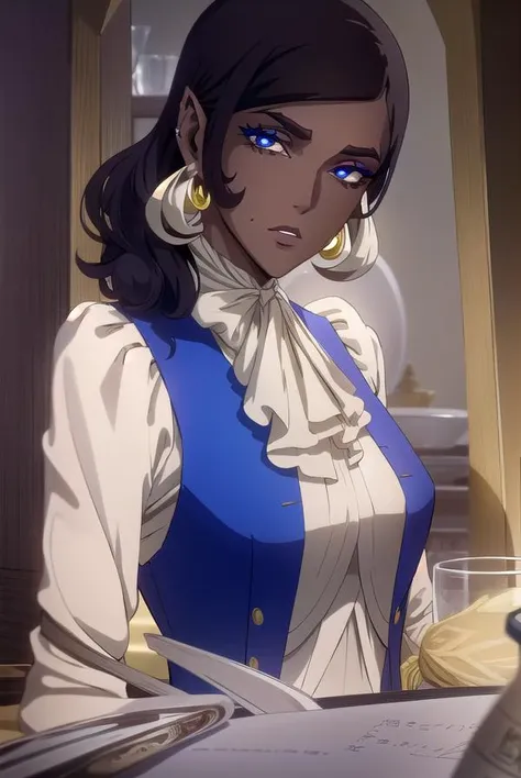 morana, <lyco:morana-lyco-nochekaiser:1>,
morana, medium hair, blue eyes, black hair, dark skin, dark-skinned female, makeup, lipstick, eyeshadow,
BREAK gloves, jewelry, earrings, boots, black gloves, pants, vest, knee boots,
BREAK looking at viewer, full body,
BREAK indoors,
BREAK <lyco:GoodHands-beta2:1>, (masterpiece:1.2), best quality, high resolution, unity 8k wallpaper, (illustration:0.8), (beautiful detailed eyes:1.6), extremely detailed face, perfect lighting, extremely detailed CG, (perfect hands, perfect anatomy),