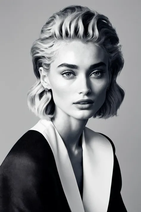 black and white photo of (RoxieCipher:0.99) posing like a model, appearing on an interior page of a (fashion magazine:1.4), ((infographics)), ((headline)), ((captions)), a woman as a fashion model, fashion shoot, analog, film grain, grainy, Fujiflim XT3, DSLR, 8K, UHD, photograph shot by Richard Avedon, Steven Meisel, Patrick Demarchelier