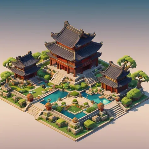 isometric chinese style architecture,tree,river,garden,<lora:toon_mix:0.5>,<lora:Isometric_Chinese_style_architecture_v01:0.5>,