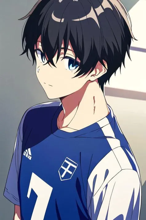 masterpiece, best quality, high quality, 1boy, solo, male focus, looking at viewer, upper body, <lora:youta_narukami:0.52>, youta_narukami, blue eyes, black hair, hair between eyes, , sportswear