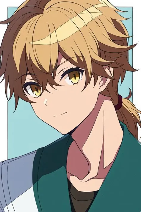 masterpiece, best quality, high quality, 1boy, solo, male focus, looking at viewer, upper body, <lora:ashura_kokuhou:0.66>, ashura_kokuhou, brown eyes, blonde hair, ponytail, , school uniform