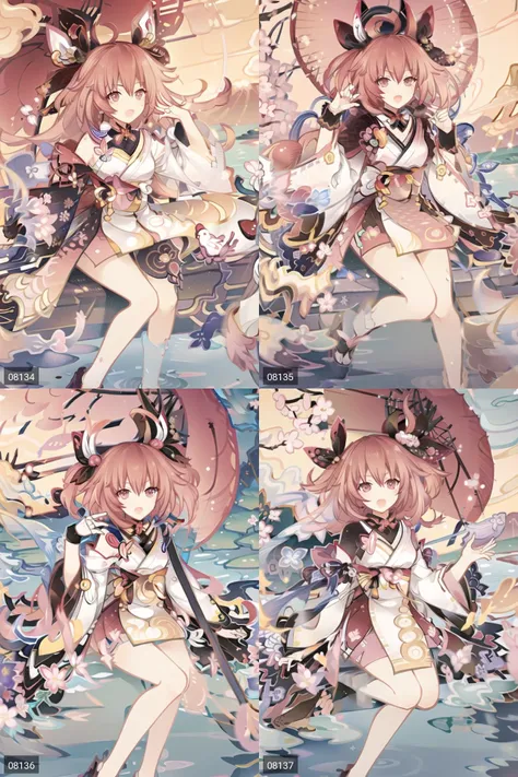 best quality, masterpiece,ultra_HD,original,(illustration:1.1),[(fujisan:1.3)::20],(lake:1.2),(1 cute_girl_sit_on_the_lake_holding_an_oilpaper|wagasa),beautiful detailed girl, extremely detailed eyes and face, beautiful detailed eyes,(sakura_floating),[(sakura|cherry tree:1.4):16],shrine,[detailed light, cinematic lighting, lens flare, light leaks, sunlight , shine , beautiful detailed glow],colorful,drop shadow,ray tracing,(birds),(canvas (medium)),caustics,reflection light,(gradient hair_white_with_pink),detailed face,(oilpaper umbrella|wagasa:1.1), miko_clothes, dynamic angle, floating, frills, painting,
<lora:genshinTCGStyleLora_v10:0.8> <lora:genshinMvStyleMv_v10:0.6> g1a2s, 
 <lora:itsukaKotoriDateALive_v10:1>((((white_ribbon)))) , (open_mouth)