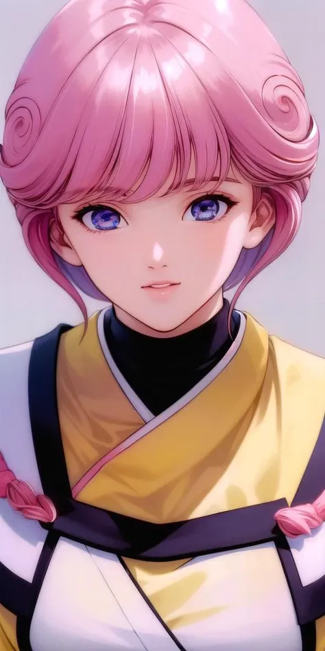 <lora:Amano_AiV2:0.7> amano_ai, huge_breasts, standing, solo, yellow_short_kimono_white_pantyhose_white_capelet_pink_obi_pink_bow, masterpiece, best quality, detailed face, detailed eyes, highres,