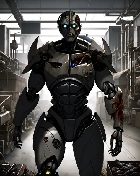 best quality,masterpiece,cyborg zombie,industrial,factory,indoors,cybermutant,armored,<lora:15FleshMonstrosityV2:0.65>