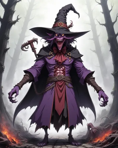 a hideous fleshmutant megumin creature,anime,witch hat,2d,body horror,abomiantion,full body,<lora:FleshmutantXLV4:0.85>,