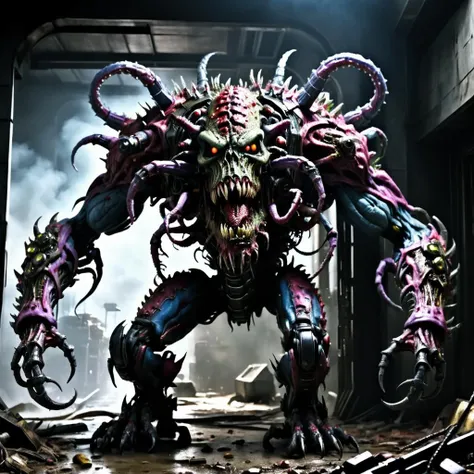 best quality,masterpiece,raw photo,photorealistic,cinematic shot, hideous fleshmutant cybermutant abomination,full body,<lora:Fleshmutant:0.75>
