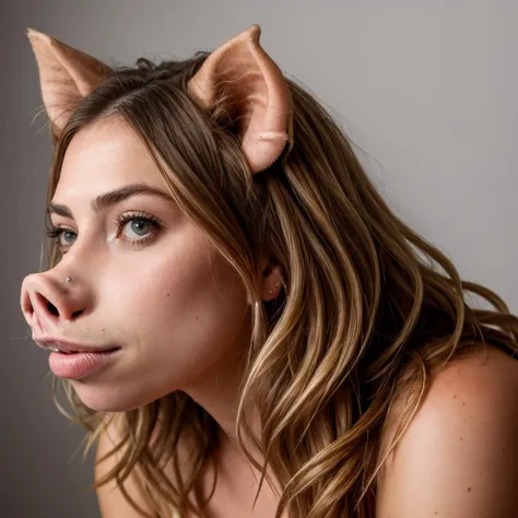 RAW photo, portrait photo of a billie piper with a pig nose, (snout:0.3), pointy ears on side of head, photomorph, simple background <lora:DB-pigwoman-V3.3-512-000002:1>, 8k uhd, dslr, soft lighting, high quality, film grain, Fujifilm XT3