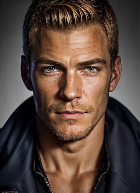 portrait of sks person, epic (photo, studio lighting, hard light, sony a7, 50 mm, matte skin, pores, colors, hyperdetailed, hyperrealistic), <lora:locon_alanritchson_v1_from_v1_64_32:1>