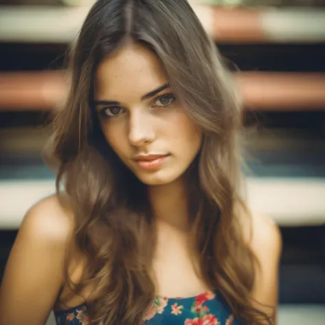 a close up of beautiful woman kassielyn summer dress, hi detail, sharp focus, perfect lighting, awesome, dslr, 4k high quality. extra detail, extra sharp, magical, perfect moment, natural skin, pores, film, film grain, flare, old film, discolored film, magazine paper, 35mm photo, grainy, vignette, vintage, Kodachrome, Lomography, stained, f1.2 50m <lora:kassielyn_lora_xl_40_resized2:1>