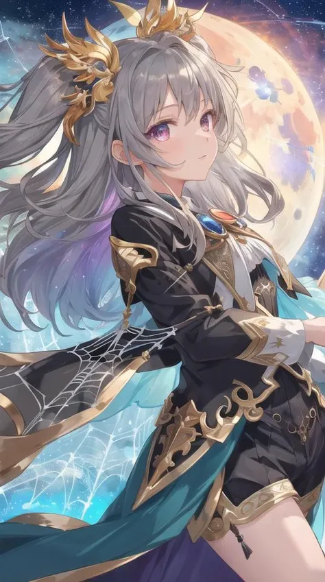 In a beautiful fantasy world of the night, BREAK,there is a surreal, oversized moon shining brightly overhead, accompanied by a graceful young girl,BREAK, She possesses translucent wings and gracefully dances in the night breeze, adorned with the radiance of the stars. In this realm, imbued with the power of magic, the moonlight envelops everything, filling the air with dreams and miracles, sense of depth,(looking at viewer:1.1),(beautiful Background,detailed background:1.5),
(masterpiece, best quality:1.3),beautiful detailed glow,best illuminate,(best quality,textile shading,ultra detailed:1.3),extremely detailed CG unity 8k wallpaper,Highly Detailed beautiful and aesthetic,best light,high resolution,detailed,dynamic lighting,super detailed skin,intricate details, hyper detail, sharp detail,detailed, highres, intricate details,(delicate facial features:1.3), <lora:flat2:-0.15>,BREAK, detailed picture,a glossy picture,catch light,BREAK, 1girl, (Blast-off bronze eyes:1.6),
(Gray (web) two side up hair:1.6),
(forehead:1.1),BREAK