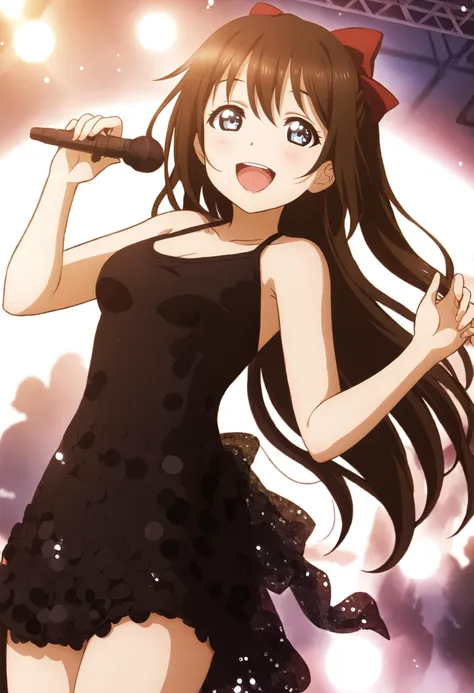 <lora:Koto-Umi-Riko-Shizu-Setsu-LLAS-LyCORIS-AnimagineXLV31:0.8> <lora:Perfect Hands:1> <lora:HandFineTuning_XL:0.6> <lora:add-detail-xl:1> <lora:Black_Shiny_Dress_XL_v1:1>
1girl, looking at viewer, upper body BREAK
shizuku-llas, hair bow, red bow BREAK
large breasts, narrow waist, lips, blush, smile, happy, open mouth, (:d:1.1), (upper teeth only:1.1) BREAK
(black dress:1.2), dress, stage, microphone BREAK
(masterpiece, absurdres:1.2), perfect anatomy, perfect lighting, Perfect Hands, cinematic light, light particles, depth of field, lens flare, sunbeam