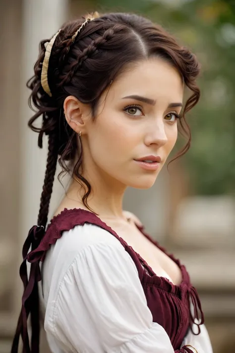 portrait <lora:ErinOlash_v1-000026:1> ErinOlash, focus on face, wearing a pirate costume , her hair is styled as french twist,