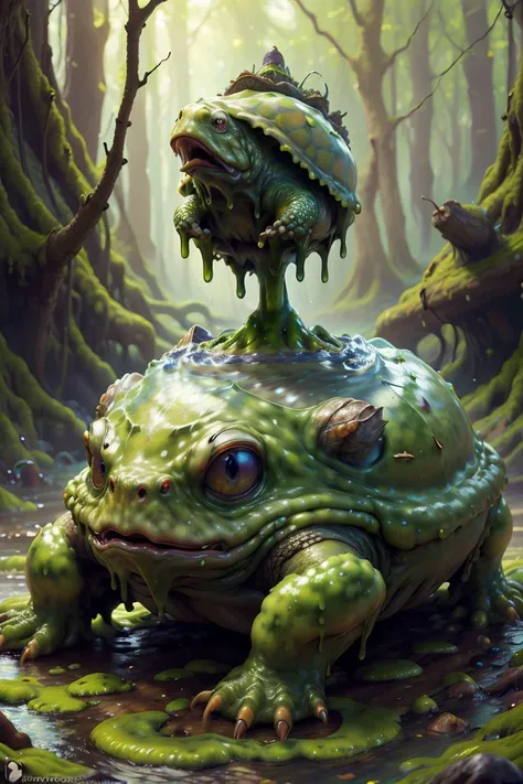 Best quality, masterpiece, ultra high res, (photorealistic:1.4),
<lora:GreenSlimeAI:0.9>, GreenSlimeAI, 
Snapping Turtle, fantasy creatures,