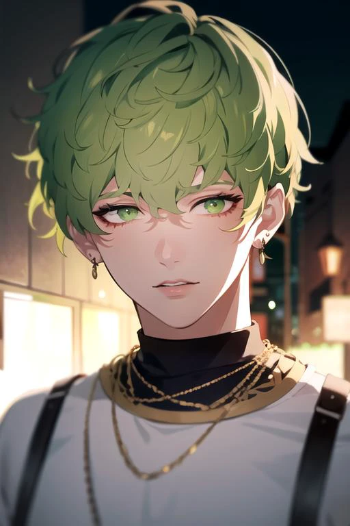 photorealistic, (4k), depth of field, (Masterpiece), (realistic skin texture), extremely detailed, intricate, hyper detailed, high resolution, professional photography, , depth of field, sharp detail, best quality, looking at viewer, 1boy, solo, male focus, <lora:hokusai_masaki:0.86>, hokusai_masaki, green hair, green eyes, , ,