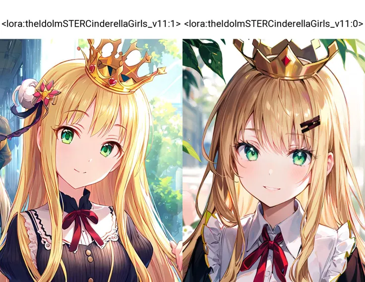 portrait, close up, solo focus,
1girl, blonde hair, hair ornament, crown, ribbon, very long hair, green eyes, <lora:theIdolmSTERCinderellaGirls_v11:1>