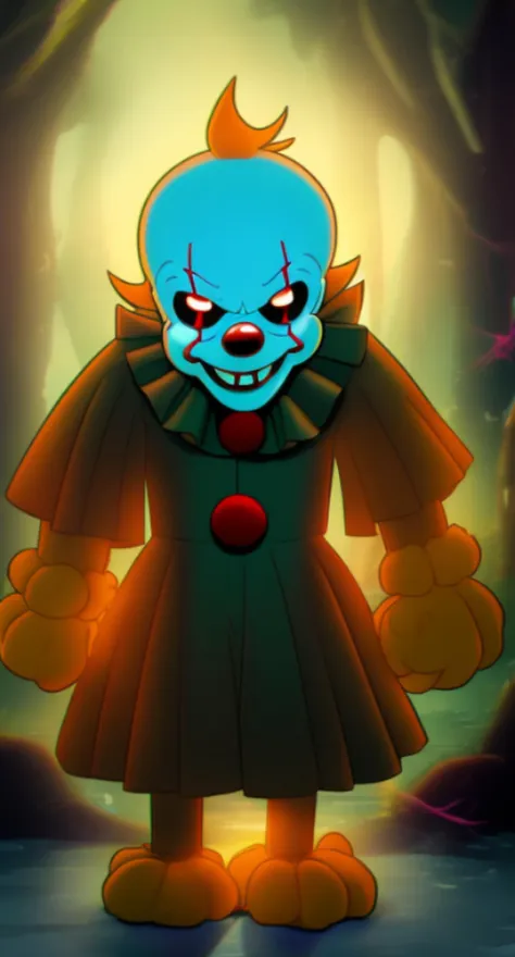 cute (ocds:1.1) style of (pennywise:1.0), solo,  detailed horror movie background, anime style, fleischer studios, high detailed, 4k,