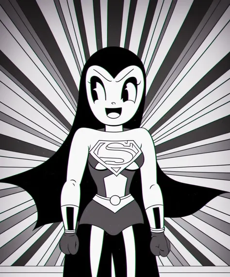 black and white ocds style of a close portrait of (superman:0.9) as a girl, super woman , fleischer studios, high detailed, 4k
