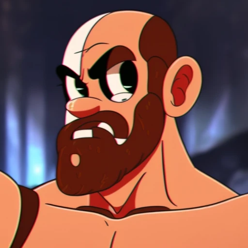 close portrait of (ocds:1.1) as kratos, anime style, fleischer studios, detailed, 4k,
