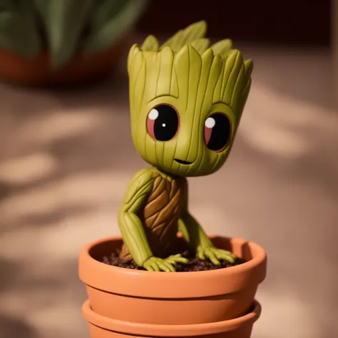 ocds style of a baby groot inside a pot plant, fleischer studios, high detailed, 4k