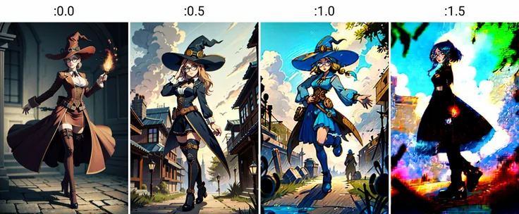 masterpiece, best quality, absurdres, 8k, BREAK, a (steampunk) witch walking in garden, glasses, (full body shot), dynamic action pose, BREAK, HDR, muted colors, soft lights, <lora:EnvyPaintingMix01:0.0>