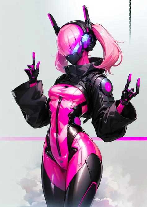 (1girl, pink hair medium hair short twintails, purple eyes, <lora:brighter-eye1:0.6>, expressionless) (in detailed space, (science fiction, bodysuit, robot, humanoid robot, helmet, neon trim, shiny clothes, enicha,  <lora:enicha:1>)) , best quality, <lora:boldline:0.2> <lora:hairdetailer:0.2>