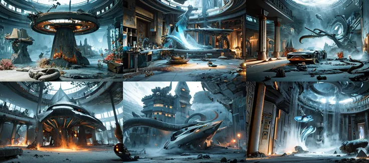 (otherworldly, otherworldly atmosphere, otherworldly appearance), highly insanely detailed, masterpiece, top quality, best quality, highres, 4k, 8k, RAW photo, ((ancient egyptian theme:1.2)), 
(mystical theme), mystical gatmosphere, arcane sanctuaries, otherwordly aura, 
(long_hair, long hair, random colors hair, glowing hair, hair over one eye, long messy hair), 
(eyelashes, eyeliner, eyeshadow, eyelashes, long eyelashes), 
collar, earrings, jewelry, necklace, armlet, 
tentacle, (underwater), nsfw, 
Homestay, Resort, Guest House, 
building, structure, still life, swirling energy, 
action pose, 
drunk, closed eyes, 
abandoned building, shopping mall, overgrown with vegetation, [volumetric fog], cinematic lighting, colorful, 
<lora:The_Threads_v2:0.8>, thread_space, a spaceship flying through the thread_space, (fantasy world)