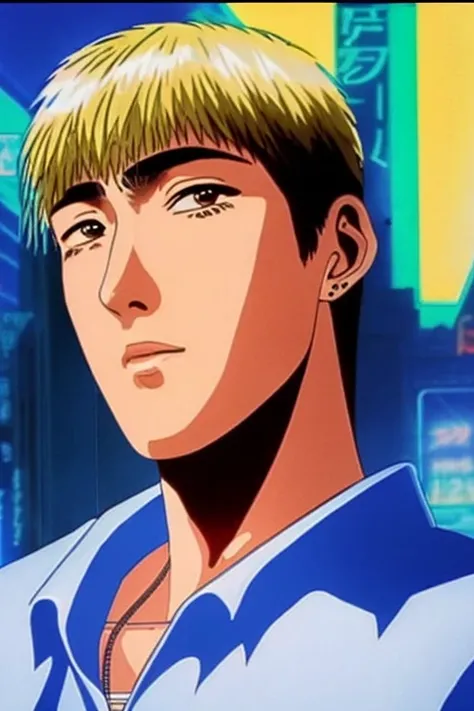 (ONIZUKA),Set in the Blade Runner 2049 universe, the image of a handsome man like Ryan Gosling smoking a cigarette alone on a neon-lit street is very close to realism <lora:ONIZUKA:0.8>