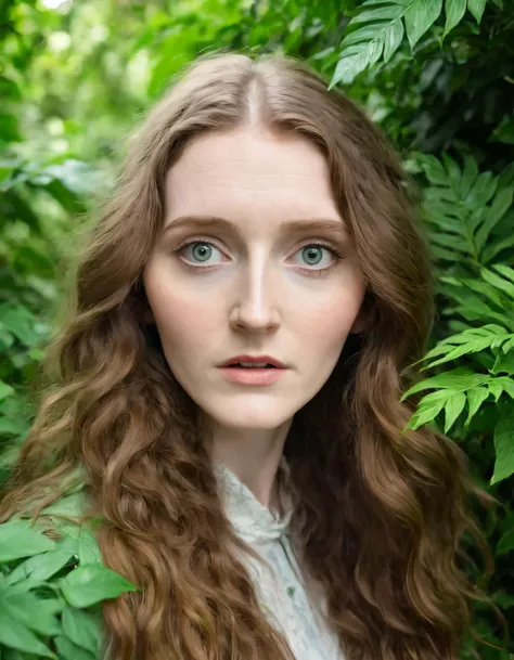 Capturing Emily FitzGerald with her cascading green eyes gazing into the distance while wearing a stylish outfit amidst lush foliage at a serene location, the camera perfectly frames her long tresses, naturally parting her lips to showcase her vibrant spirit. <lora:rynlhw18e87856166l611:1>