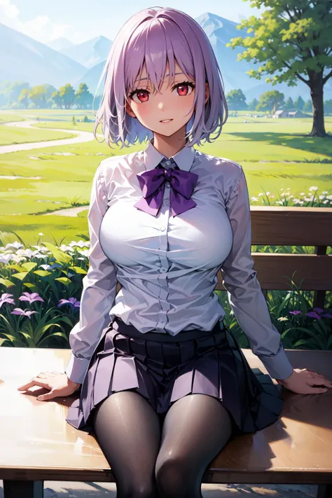 mashkyrielight, mash kyrielight, glasses, hair between eyes, hair over one eye, (purple eyes:1.1), pink hair, short hair,
BREAK hood, shirt, collared shirt, white collar, black shirt, necktie, red necktie, sleeveless, off shoulder,
BREAK looking at viewers, in a green field wit bright sky, full body veiw, girly pose,
BREAK (masterpiece:1.2), best quality, high resolution, unity 8k wallpaper, (illustration:0.8), (beautiful detailed eyes:1.6), extremely detailed face, perfect lighting, extremely detailed CG, (perfect hands, perfect anatomy),