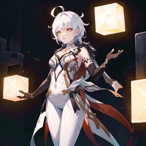 (extremely detailed CG unity 8k wallpaper),(masterpiece), (best quality), (ultra-detailed), (best illustration),(best shadow), (sharp eyeliner, eyeshadow, detailed eyes:1.1), absurdres, hyperrealistic, 8k, sohp, ahoge, white pantyhose, floating hair, floating object, cube, <lora:sustainerOfHeavenlyPrinciplesAsmoday_v1:0.8>